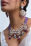 Shop Zevar King Multi Color Stones, Beads Bahar Embellished Necklace Set at Aza Fashions Shop_Zevar King_Multi Color Stones, Beads Bahar Embellished Necklace Set _at_Aza_Fashions
