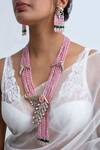 Shop_Zevar King_Pink Stones, Beads Gold Plated Necklace Set _at_Aza_Fashions
