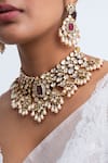 Zevar King_Red Pearls, Stones, Beads Bloom Vine Embellished Choker Set _Online_at_Aza_Fashions