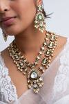 Shop_Zevar King_Green Pearls, Stones Antique Gold Plated And Necklace Set _at_Aza_Fashions