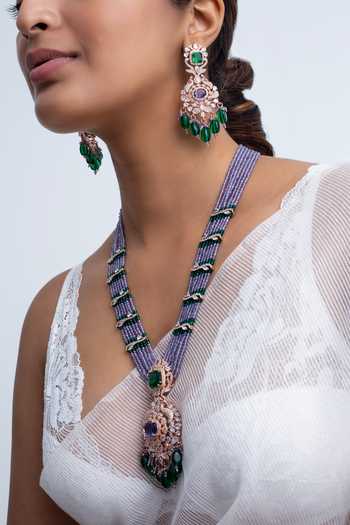 Zevar King_Multi Color Beads, Stones Rose Gold Pendant Necklace Set _Online_at_Aza_Fashions