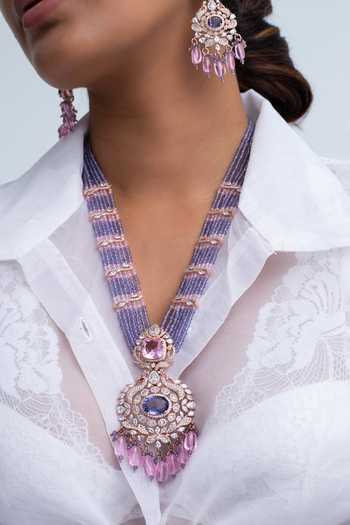 Shop_Zevar King_Multi Color Beads, Stones And Necklace Set _at_Aza_Fashions