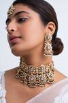Shop_Zevar King_Blue Stones Floral Choker Necklace Set _at_Aza_Fashions