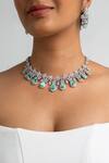 Shop_Zevar King_Green Stones Mint Embellished Necklace Set _at_Aza_Fashions