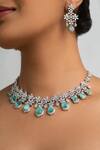 Zevar King_Green Stones Mint Embellished Necklace Set _Online_at_Aza_Fashions