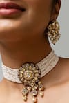 Shop_Zevar King_White Stone Embellished Choker And Earring Set _at_Aza_Fashions