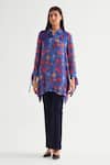 Buy_Namrata Joshipura_Blue Georgette Embellished Sequin Shirt Collar Floral Boxy Tunic _Online_at_Aza_Fashions