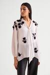 Buy_Namrata Joshipura_Ivory Satin Embroidered Thread Tie-up 3d Floral Top _at_Aza_Fashions