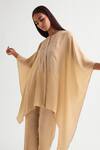 Namrata Joshipura_Beige Satin Embroidered Bead Round Kaftan With Pant _Online_at_Aza_Fashions