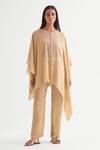 Buy_Namrata Joshipura_Beige Satin Embroidered Bead Round Kaftan With Pant _at_Aza_Fashions