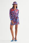 Buy_Namrata Joshipura_Blue Satin Embroidered Floret Collared Print Wrap Dress _at_Aza_Fashions