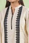 Naintara Bajaj_Beige Cotton Embroidery, Lace Mandarin Collar Floral Schiffli Kurta And Dhoti Set _at_Aza_Fashions