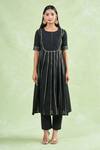 Naintara Bajaj_Black Cotton Gota Patti Round Neck Lace Kurta Set With Pant _Online_at_Aza_Fashions