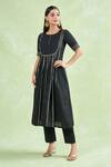 Buy_Naintara Bajaj_Black Cotton Gota Patti Round Neck Lace Kurta Set With Pant _Online_at_Aza_Fashions