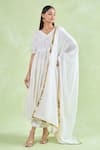 Shop_Samyukta Singhania_White Cotton, Muslin Gota Patti V-neck Lace Anarkali Pant Set _Online_at_Aza_Fashions