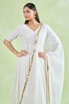 Samyukta Singhania_White Cotton, Muslin Gota Patti V-neck Lace Anarkali Pant Set _at_Aza_Fashions