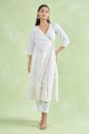 Shop_Samyukta Singhania_White Cotton Gota Patti V-neck Lace Work Angarkha Set With Pant _Online_at_Aza_Fashions