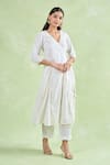 Buy_Samyukta Singhania_White Cotton Gota Patti V-neck Lace Work Angarkha Set With Pant _at_Aza_Fashions