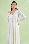 Buy_Samyukta Singhania_White Cotton Gota Patti V-neck Work Anarkali Set With Pant _Online_at_Aza_Fashions