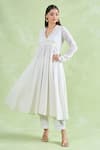 Shop_Samyukta Singhania_White Cotton Gota Patti V-neck Work Anarkali Set With Pant _Online_at_Aza_Fashions