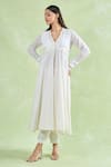 Buy_Samyukta Singhania_White Cotton Gota Patti V-neck Work Anarkali Set With Pant _at_Aza_Fashions