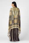 Shop_Basanti - Kapde Aur Koffee_Beige Muslin Sequins, Beads Bandeau Neck Geometric Print Cape Sharara Set _at_Aza_Fashions