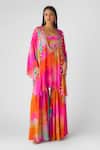 Shop_Basanti - Kapde Aur Koffee_Multi Color Crepe Beads Plunge Neck, Multicolor Embellished Kaftan Set _Online_at_Aza_Fashions