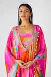 Basanti - Kapde Aur Koffee_Multi Color Crepe Beads Plunge Neck, Multicolor Embellished Kaftan Set _at_Aza_Fashions