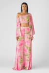 Buy_Basanti - Kapde Aur Koffee_Pink Crepe Sequins, Beads One Shoulder Embellished Bustier And Sharara _at_Aza_Fashions