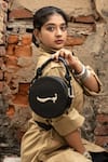 Gla_Black Embroidery Lotus Monogrammed Handbag _Online_at_Aza_Fashions