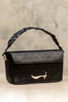 Shop_Gla_Black Embroidery Lotus Monogrammed Leather Handbag _at_Aza_Fashions