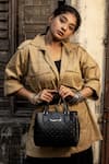 Buy_Gla_Black Embroidery Lotus Monogrammed Leather Handbag _at_Aza_Fashions