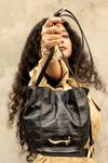 Buy_Gla_Black Embroidery Lotus Monogrammed Leather Handbag _at_Aza_Fashions