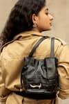Shop_Gla_Black Embroidery Lotus Monogrammed Leather Handbag _at_Aza_Fashions