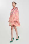 Siddhartha Bansal_Pink Satin Printed Engineered Round Short Dress _Online_at_Aza_Fashions