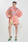 Buy_Siddhartha Bansal_Pink Satin Printed Engineered Round Short Dress _at_Aza_Fashions