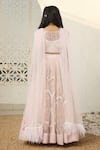 Shop_Fayon Kids_Peach Net Cut Work, Pearls, Sequins Cutdana Embroidered Lehenga Set _at_Aza_Fashions