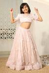 Buy_Fayon Kids_Peach Net Cut Work, Pearls, Sequins Cutdana Embroidered Lehenga Set _at_Aza_Fashions