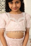 Buy_Fayon Kids_Peach Net Cut Work, Pearls, Sequins Cutdana Embroidered Lehenga Set _Online_at_Aza_Fashions
