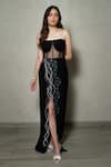 Buy Pocket Stories Black Microfiber Sequins Square Neck Placement Embroidered Corset Gown at Aza Fashions Buy_Pocket Stories_Black Microfiber Sequins Square Neck Placement Embroidered Corset Gown _at_Aza_Fashions