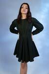 Shop_Pocket Stories_Green Denim Round Neck Bottle Stitchline Embroidered Dress _at_Aza_Fashions