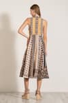 RANNA GILL_Multi Color Linen Embroidery V-neck Multicolor Boca Print Midi Dress _Online_at_Aza_Fashions