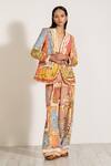 Buy RANNA GILL Multi Color Linen Palm Beach Print Flared Pant Buy_RANNA GILL_Multi Color Linen Palm Beach Print Flared Pant