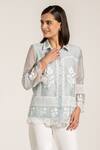 Buy_Ranna Gill_Blue Linen, Viscose Embroidery Collared Floral Shirt _at_Aza_Fashions