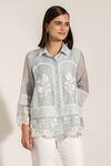 Buy_Ranna Gill_Blue Linen, Viscose Embroidery Collared Floral Shirt _Online_at_Aza_Fashions