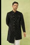 Arihant Rai Sinha Black Velvet, Cotton Embroidery, Sequins Sherwani And Polo Pant Set Online at Aza Fashions Arihant Rai Sinha_Black Velvet, Cotton Embroidery, Sequins Sherwani And Polo Pant Set _Online_at_Aza_Fashions