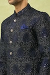 Arihant Rai Sinha Blue Velvet, Cotton Embroidery, Sequins Floral Sherwani And Polo Pant Set at Aza Fashions Arihant Rai Sinha_Blue Velvet, Cotton Embroidery, Sequins Floral Sherwani And Polo Pant Set _at_Aza_Fashions