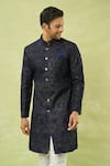 Buy Arihant Rai Sinha Blue Velvet, Cotton Embroidery, Sequins Floral Sherwani And Polo Pant Set Buy_Arihant Rai Sinha_Blue Velvet, Cotton Embroidery, Sequins Floral Sherwani And Polo Pant Set