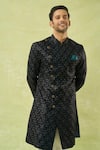 Buy_Arihant Rai Sinha_Blue Velvet Embroidery, Sequins Thread And Sherwani Set _Online_at_Aza_Fashions