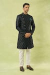 Buy_Arihant Rai Sinha_Blue Velvet Embroidery, Sequins Thread And Sherwani Set _at_Aza_Fashions